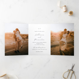 Invitación Tríptica Clásico Monograma Negro y Blanco Elegante Boda