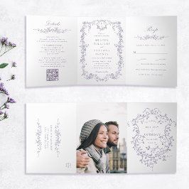 Invitación Tríptica Classic French Victorian Lavender Floral Wedding