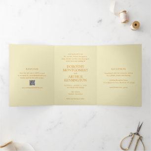 Invitación Tríptica Código QR Amarillo Mantequilla Moderno Elegante Bo