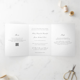 Invitación Tríptica Código QR blanco y negro limpio Elegante boda
