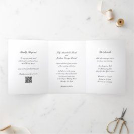 Invitación Tríptica Código QR clásico en blanco y negro para boda atem