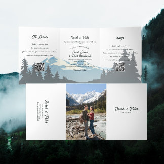 Invitación Tríptica Código QR de Boda Bosque de Pinos Cordillera Rústi