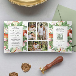 Invitación Tríptica Código QR de Boda del Huerto de Manzanas Rojas Flo