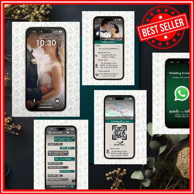 Invitación Tríptica Código QR de Boda Temático de Chat de WhatsApp par (Subido por el creador)