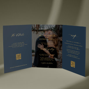 Invitación Tríptica Código QR de detalles de respuesta de boda de foto