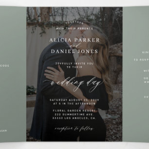 Invitación Tríptica Código QR de detalles de RSVP de foto de boda de v