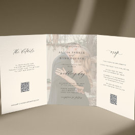 Invitación Tríptica Código QR de detalles de RSVP de foto de marfil ne
