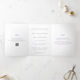Invitación Tríptica Código QR Morado Limpio Boda Elegante