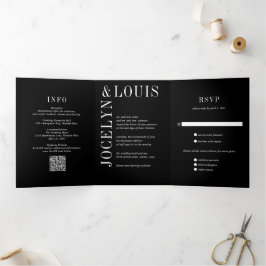 Invitación Tríptica Código QR negro en negrita Boda moderna