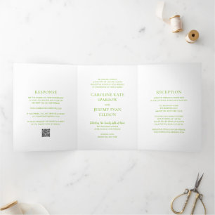 Invitación Tríptica Código QR verde vibrante limpio Elegante boda