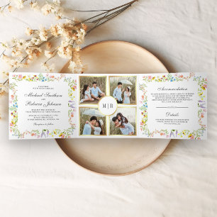 Invitación Tríptica Colaje de Fotos de Flores Silvestres Rústicas Todo