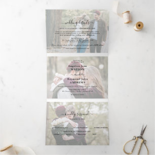 Invitación Tríptica Colaje de Fotos Moderno Superpuesto 3 en 1 Boda