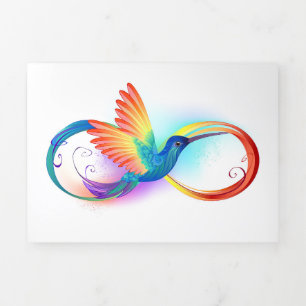 Invitación Tríptica Colibrí arcoíris con símbolo de infinito