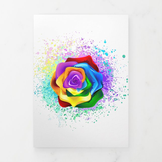 Invitación Tríptica Colorful Rainbow Rose (Foto de portada)
