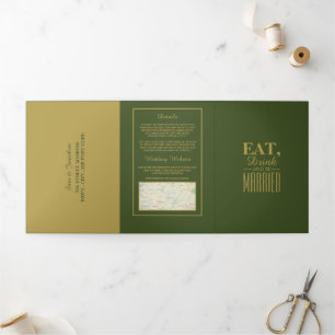Invitación Tríptica Coma, bebe y sé casada con una suite Boda Olive &