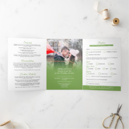 Invitación Tríptica Comida de boda blanco y verde Mistletoopción RSVP