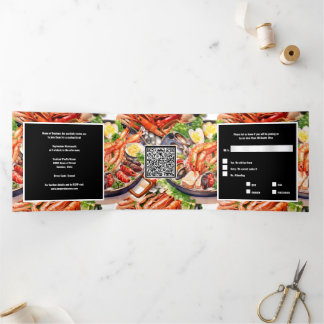 Invitación Tríptica Comida de mariscos de fin de año función paella