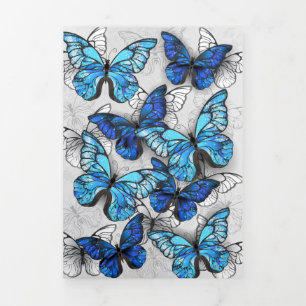 Invitación Tríptica Composición de las mariposas blancas y azules