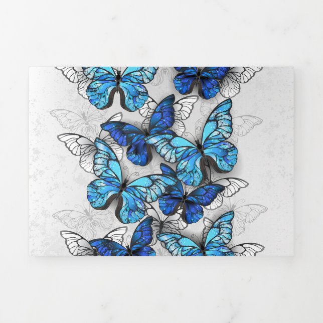 Invitación Tríptica Composición de mariposas blancas y azules (Foto de portada)