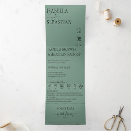 Invitación Tríptica Conjunto completo de azul cadete verde para boda