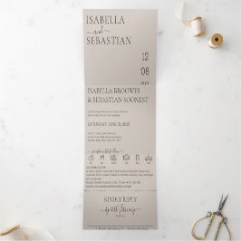 Invitación Tríptica Conjunto completo de beige suave para boda