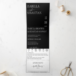 Invitación Tríptica Conjunto formal negro de boda todo en uno