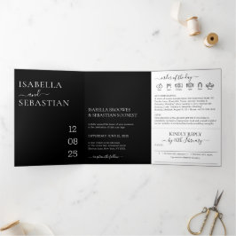 Invitación Tríptica Conjunto negro de boda todo en uno responder amabl