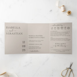 Invitación Tríptica Conjunto suave beige de boda todo en uno responder