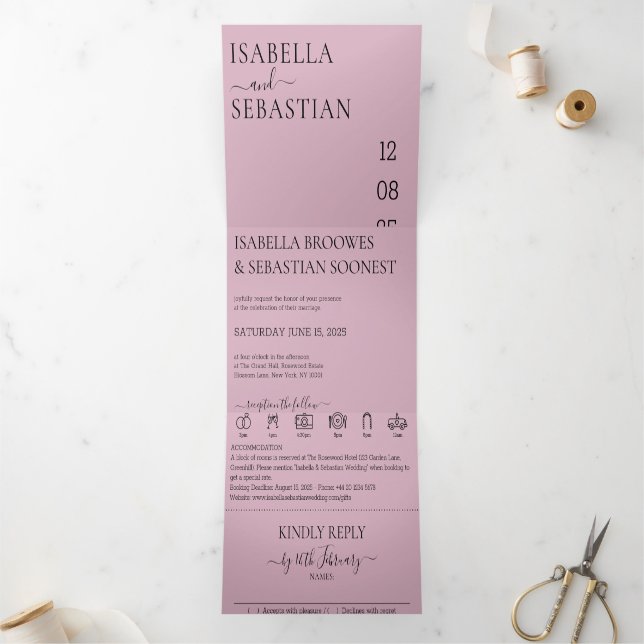 Invitación Tríptica Conjunto todo en uno de rosa desposada (Interior)