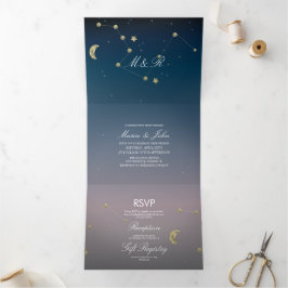 Invitación Tríptica Constellation Gold Faux Relieve metalizado Ombre S