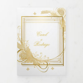 Invitación Tríptica Convite de casamento dourado