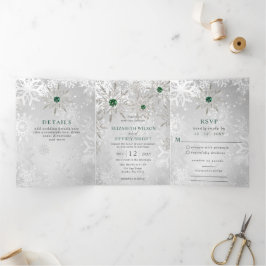Invitación Tríptica Copo de Nieve Invernal de Bodas de Navidad con Esm