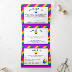Invitación Tríptica Corazón arcoiris, amor es amor Suite Boda