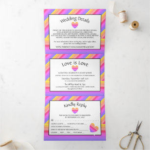 Invitación Tríptica Corazón arcoiris, amor es amor Suite Boda