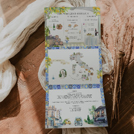 Invitación Tríptica Costa de Amalfi | Mapa de Itinerario Mediterráneo