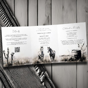 Invitación Tríptica Country Western Cowboy Art Sketch All One Boda