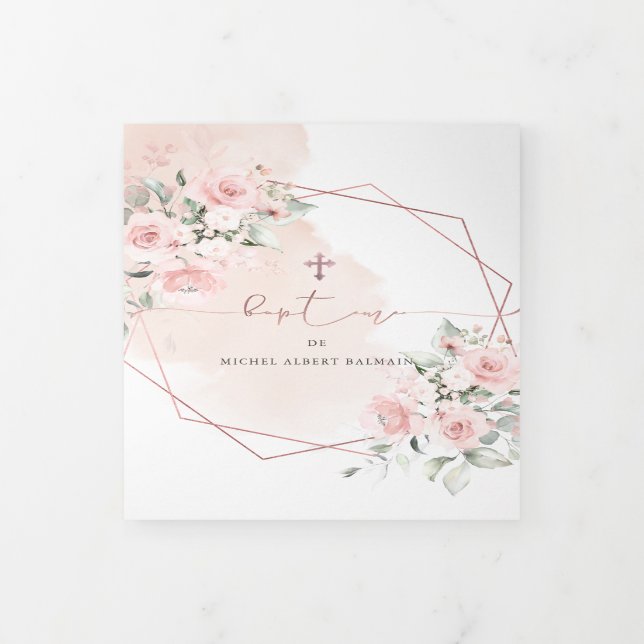Invitación Tríptica Couronne de Rosa Aquarelle, Bapteme (Foto de portada)
