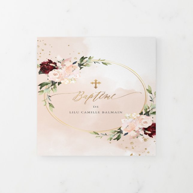 Invitación Tríptica Couronne de Rosas Aquarelle, Bapteme (Foto de portada)