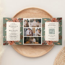 Cream Terracotta Floral QR Code Sage Green Wedding
