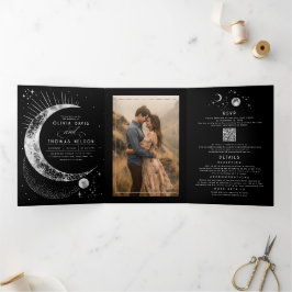 Invitación Tríptica Crescent Moon Sun Halo Boda Celestial Foto