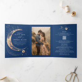 Invitación Tríptica Crescent Moon Sun Halo Boda Celestial Foto