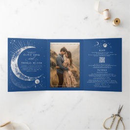 Invitación Tríptica Crescent Moon Sun Halo Boda Celestial Foto