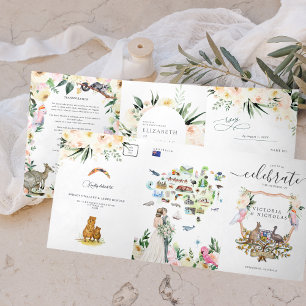 Invitación Tríptica Crest de boda de acuarela   Boda en Australia