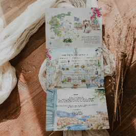 Invitación Tríptica Creta, Grecia | Boda ilustrado