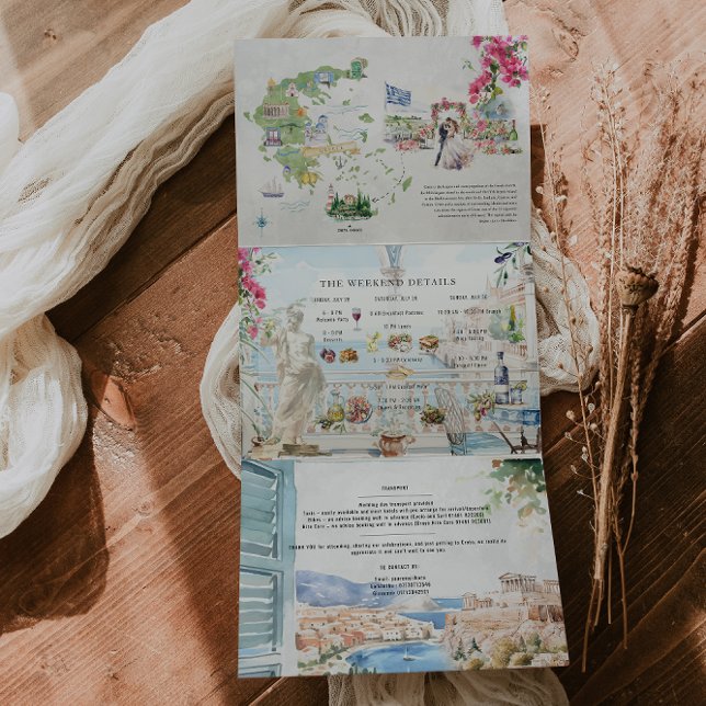 Invitación Tríptica Creta, Grecia | Boda ilustrado (Subido por el creador)