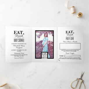 Invitación Tríptica Decoración de arte blanco y negro para tomar una b