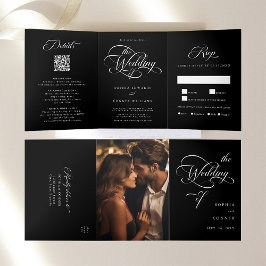 Invitación Tríptica Delicada elegancia Boda de guión negro