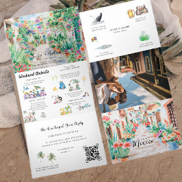 Invitación Tríptica Destino de Sayulita México | Boda ilustrado