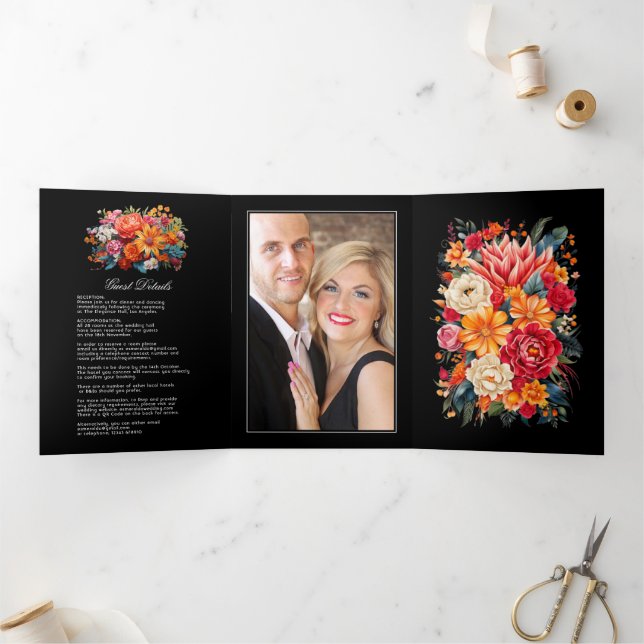 Invitación Tríptica Detalles de Invitado de Boda Fiesta, Foto & Código (Interior)