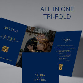 Invitación Tríptica Detalles de respuesta de boda con código QR de fot
